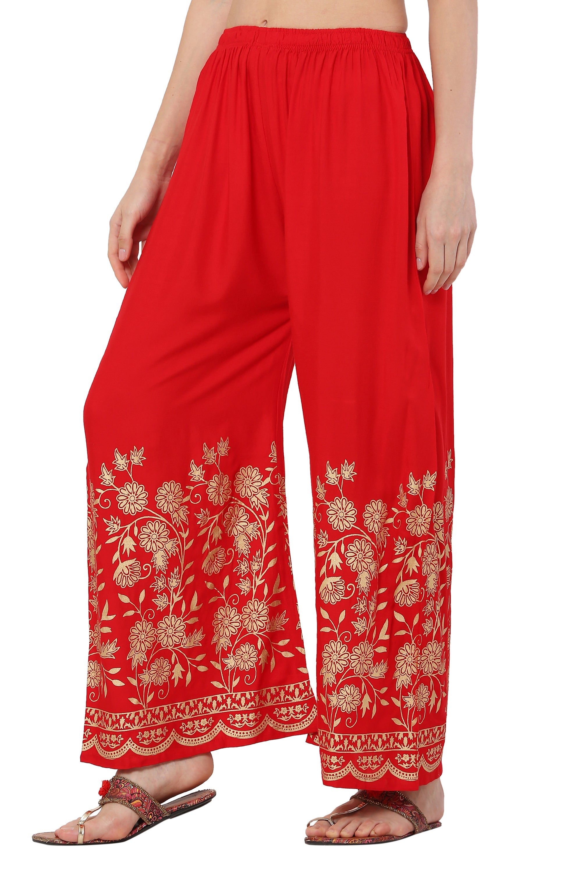 PAVONINE Red Color Floral Half Golden Print Sharara For Women
