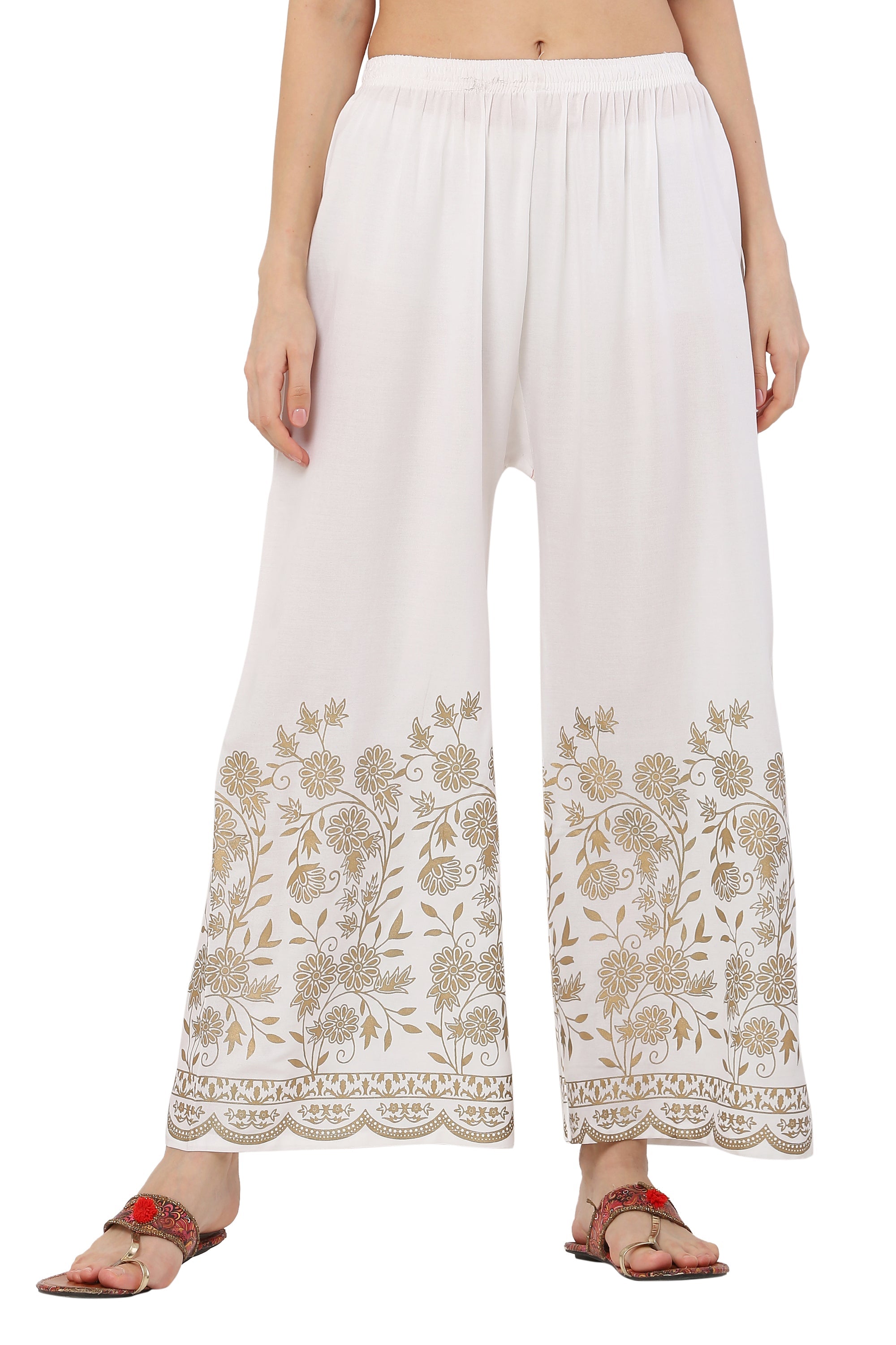 PAVONINE White Color Floral Half Golden Print Sharara For Women