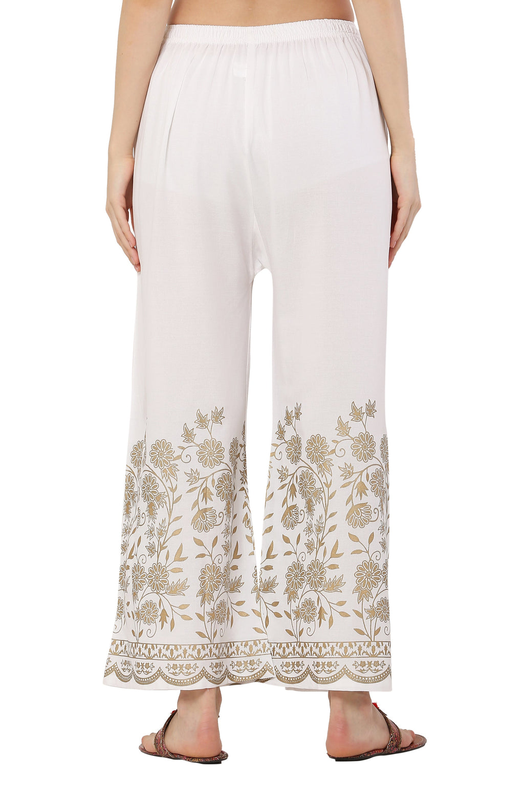 PAVONINE White Color Floral Half Golden Print Sharara For Women
