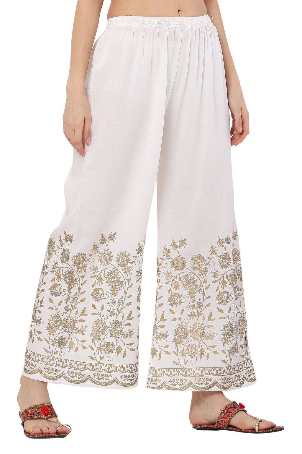 PAVONINE White Color Floral Half Golden Print Sharara For Women