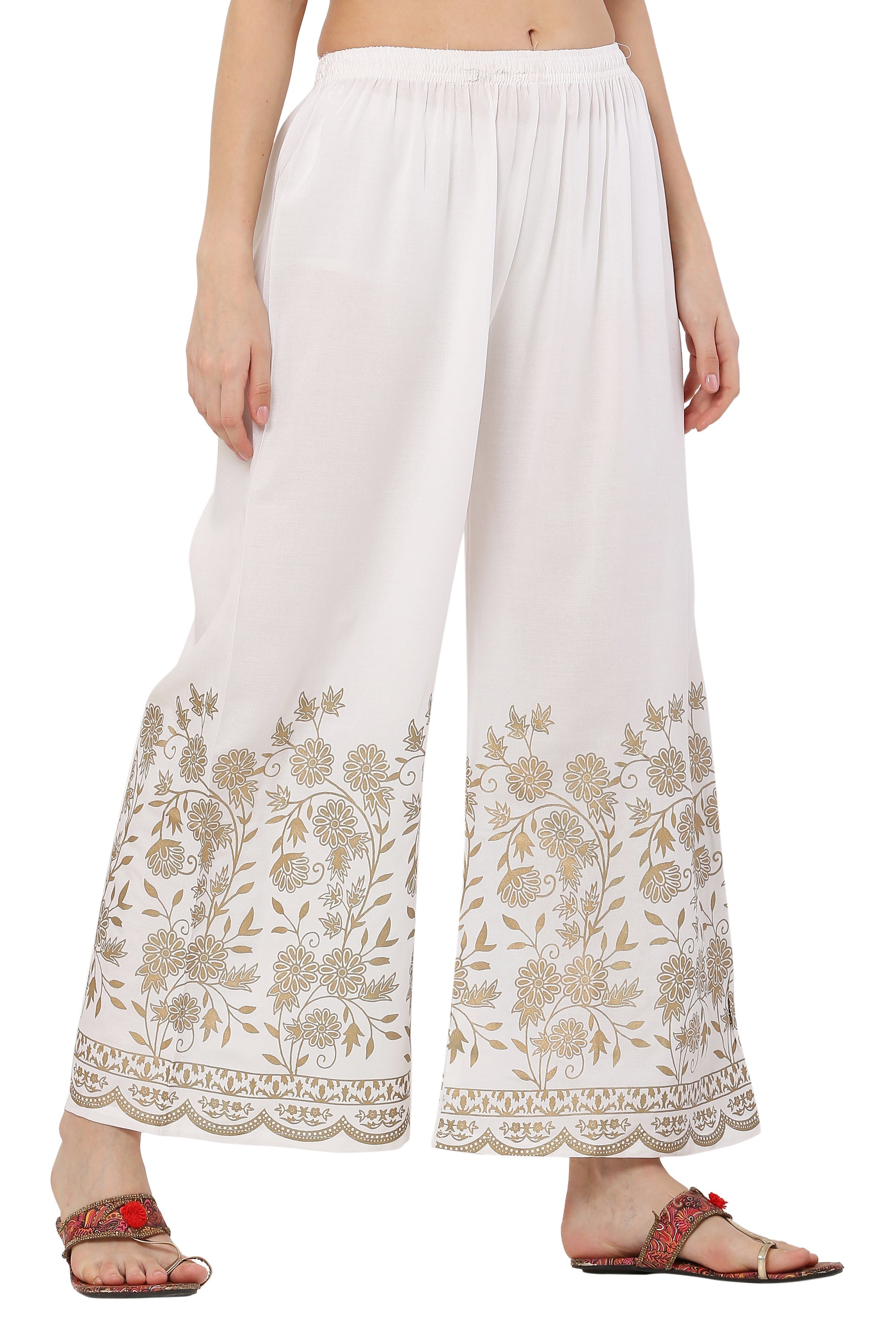 PAVONINE White Color Floral Half Golden Print Sharara For Women