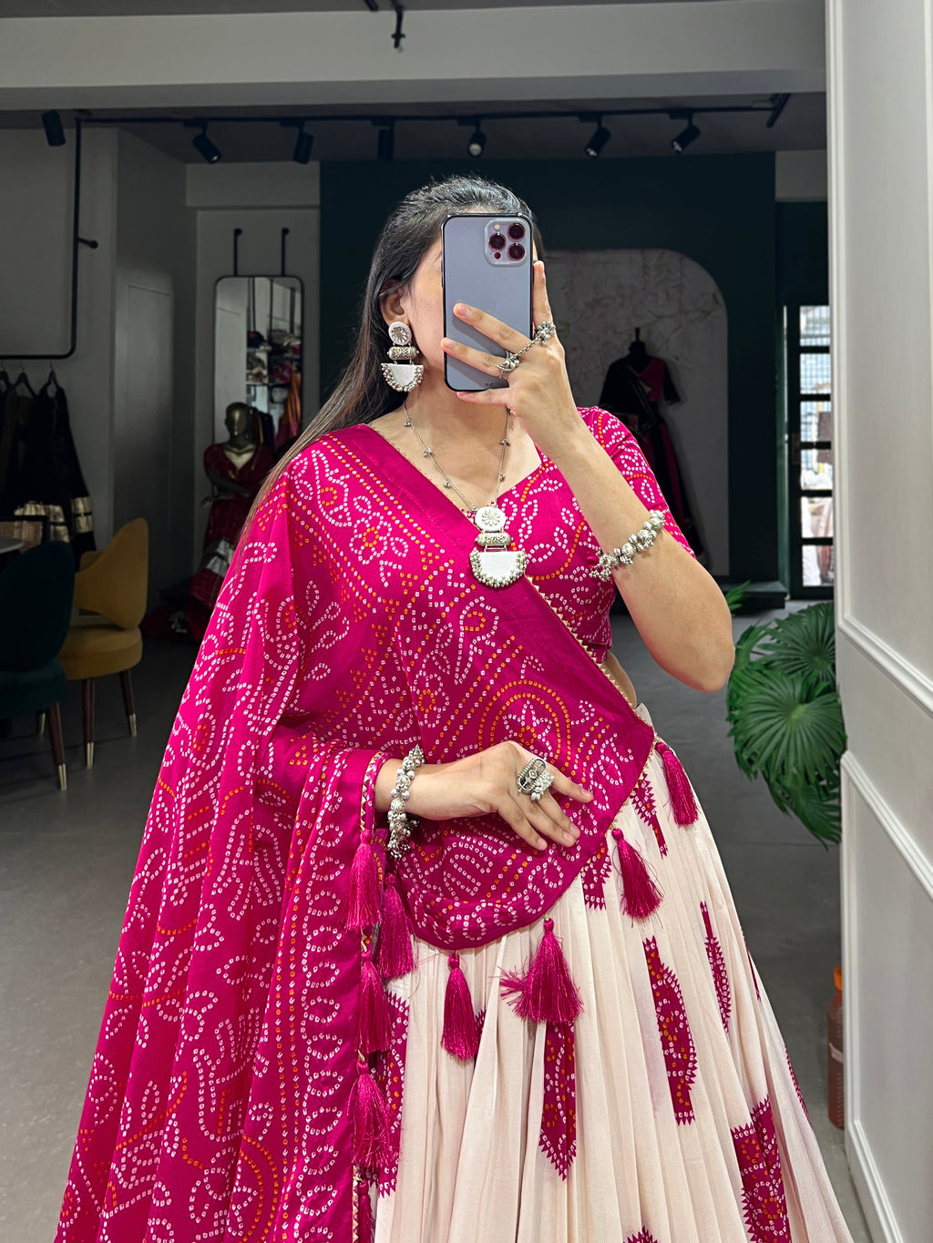 Lorenvalley Pink Artistry in Tussar Silk with Bandhej Print Lehenga Choli