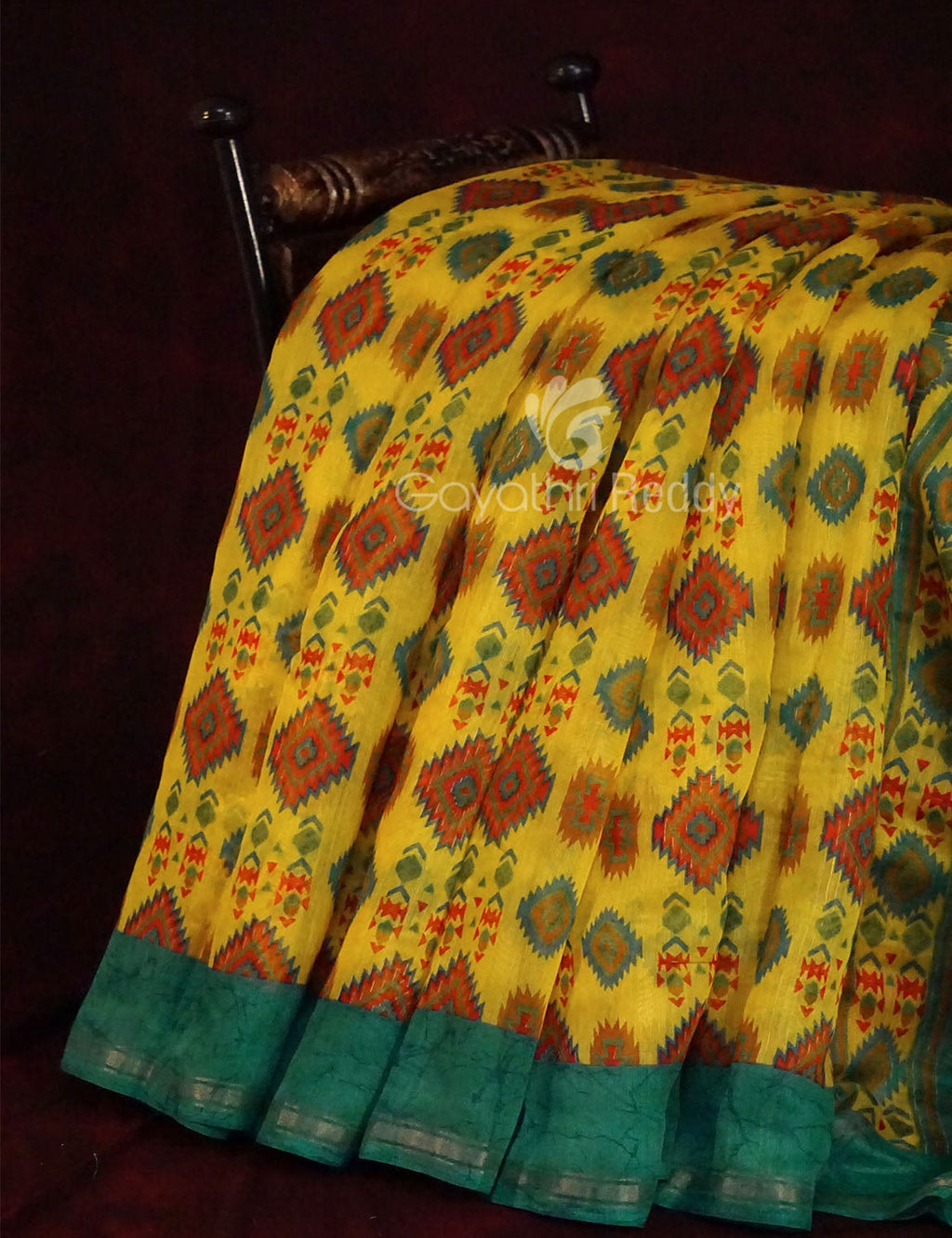 Lemon Yellow Colour Diamond Design Semi Chanderi Saree By Gayathri Reddy Designer Studio