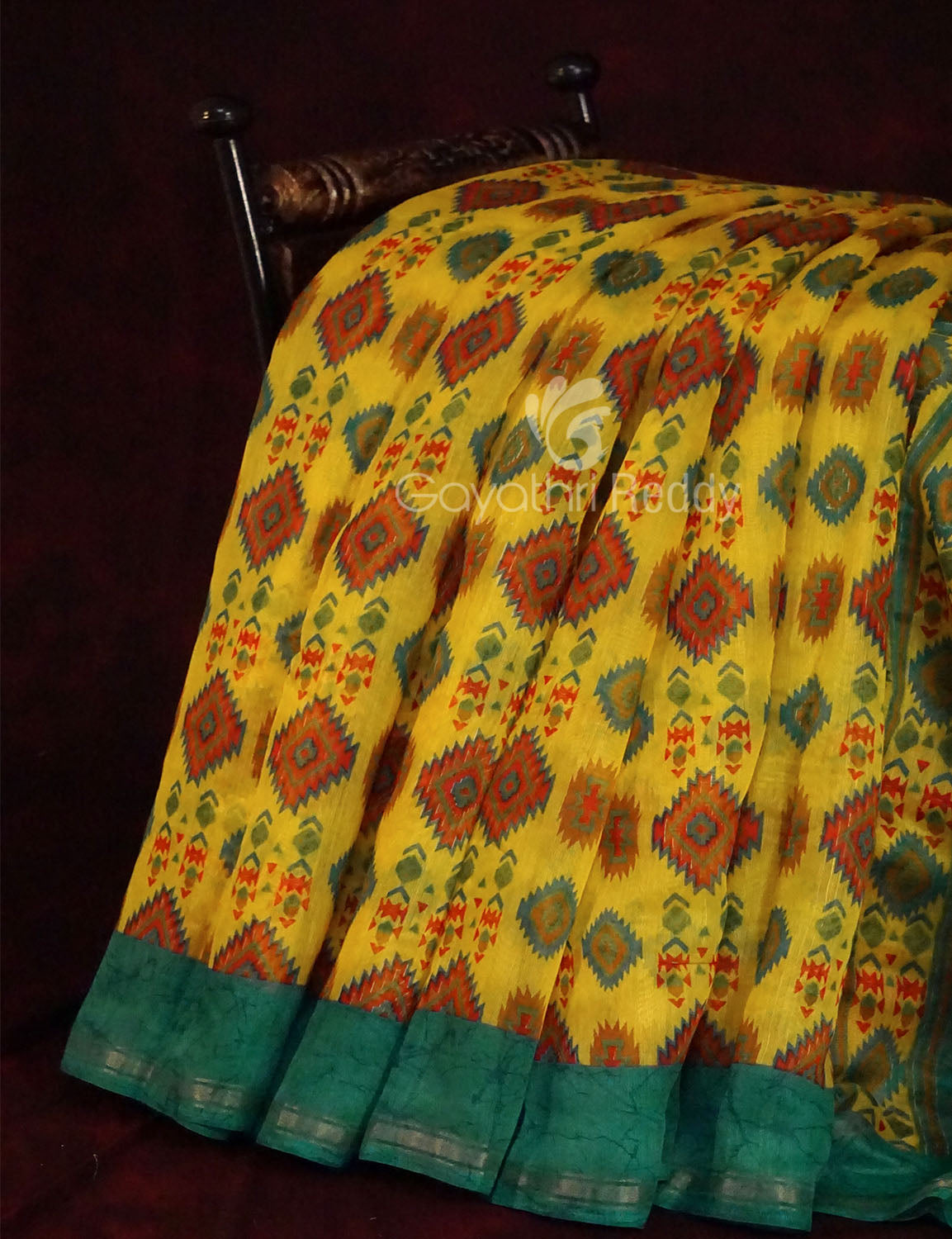 Lemon Yellow Colour Diamond Design Semi Chanderi Saree By Gayathri Reddy Designer Studio