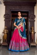 Lorenvalley Pink Tussar Silk Printed With Foil Work Lehenga Choli with Dupatta