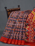 Navy Blue And Red Colour Patola Print Semi Chanderi Saree By Gayathri Reddy Designer Studio
