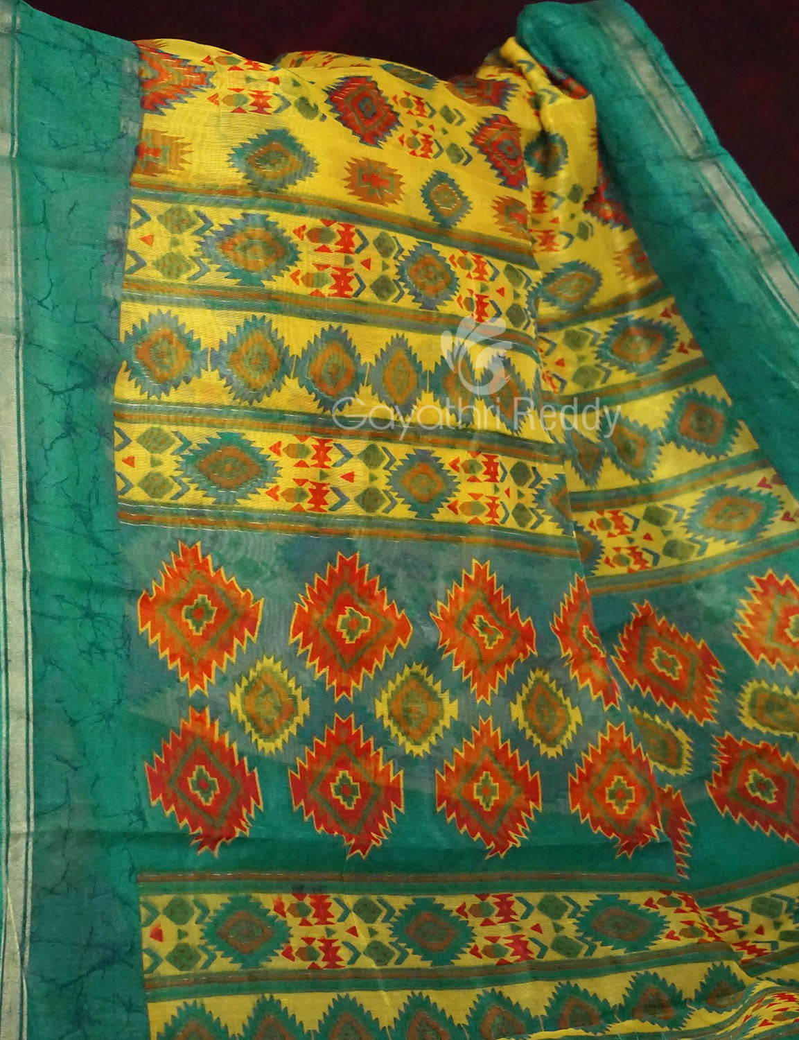 Lemon Yellow Colour Diamond Design Semi Chanderi Saree By Gayathri Reddy Designer Studio