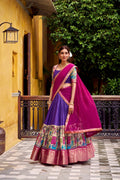 Lorenvalley Fashion Multicolor Poly Chanderi Zari Stripe Kalamkari Printed With Zari Weaving Work Lehenga Choli with Dupatta