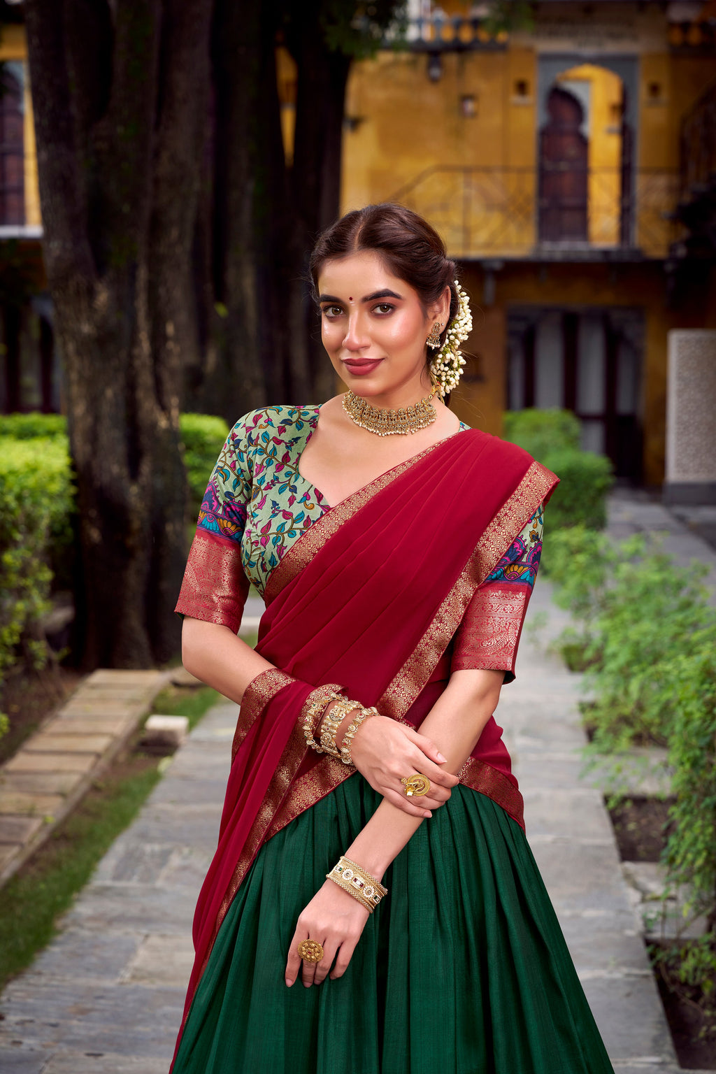 Lorenvalley Fashion Green Aastha Silk Printed with Zari Weaving Work Lehenga Choli with Dupatta