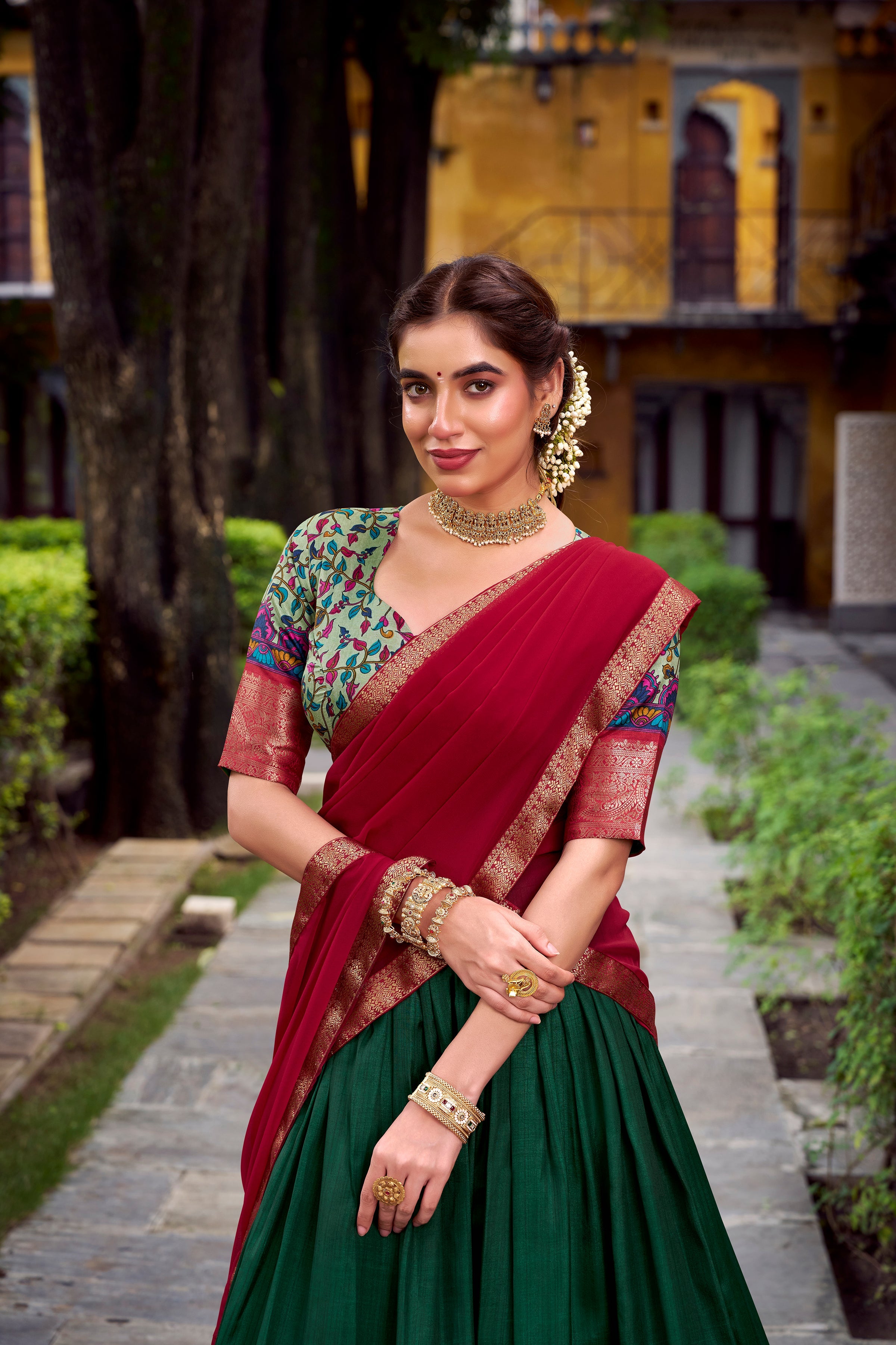 Lorenvalley Fashion Green Aastha Silk Printed with Zari Weaving Work Lehenga Choli with Dupatta