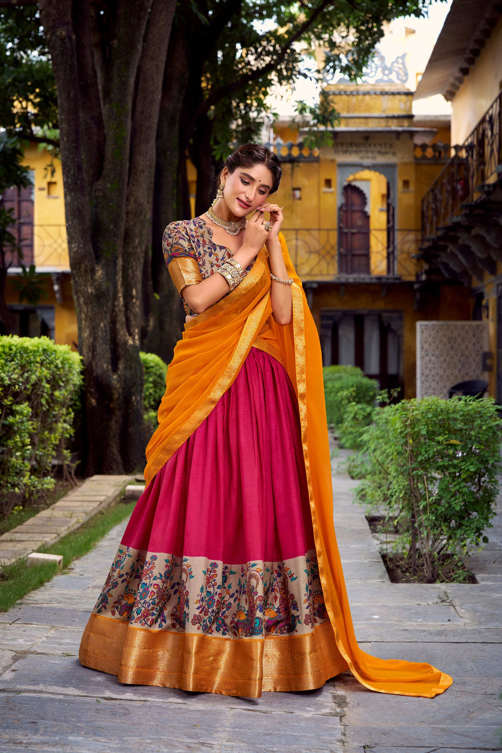 Lorenvalley Fashion Pink Aastha Silk Printed with Zari Weaving Work Lehenga Choli with Dupatta