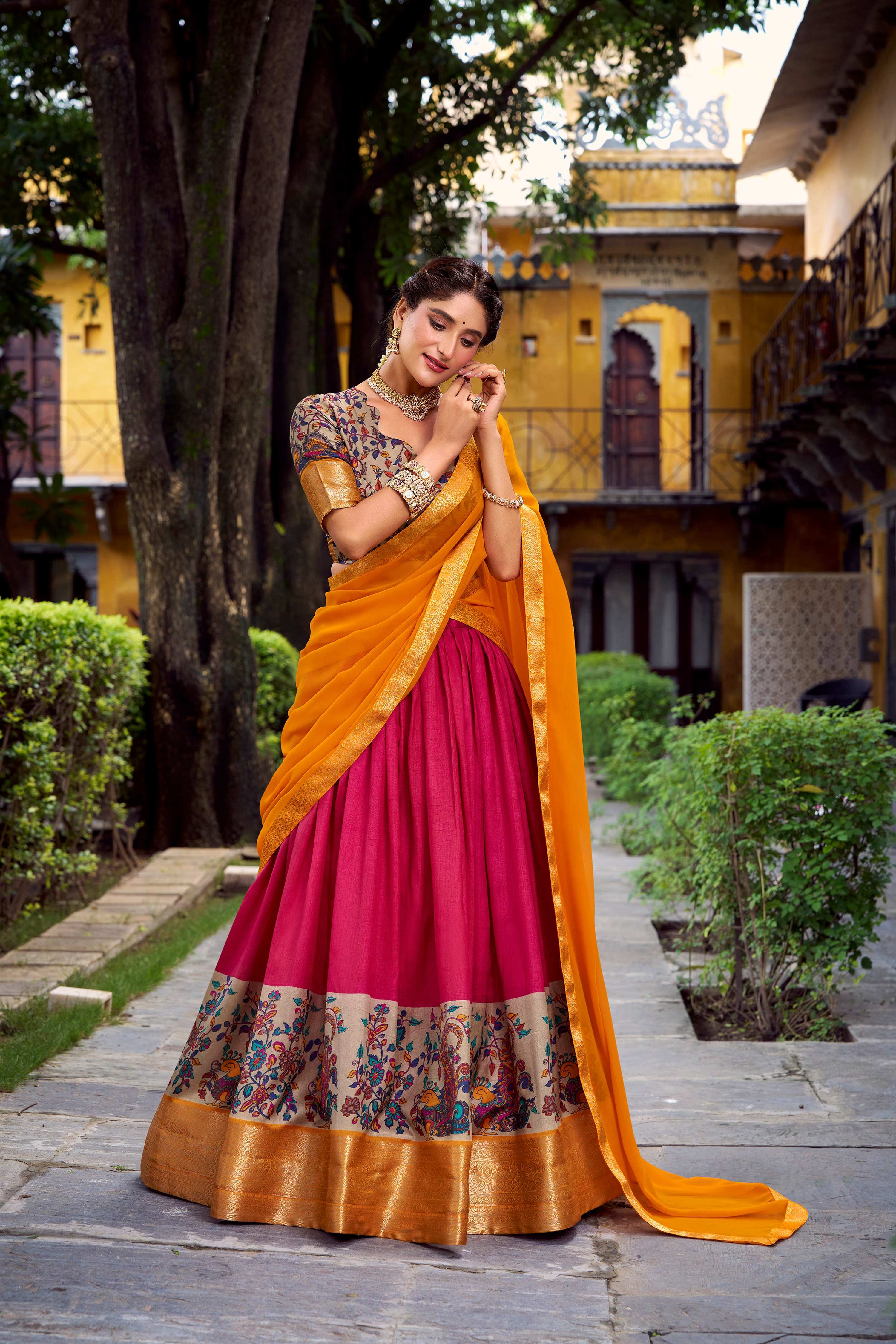 Lorenvalley Fashion Pink Aastha Silk Printed with Zari Weaving Work Lehenga Choli with Dupatta