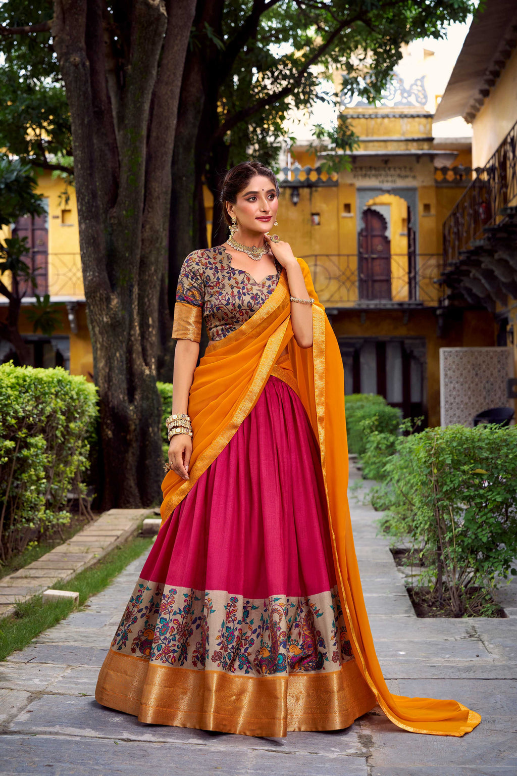 Lorenvalley Fashion Pink Aastha Silk Printed with Zari Weaving Work Lehenga Choli with Dupatta