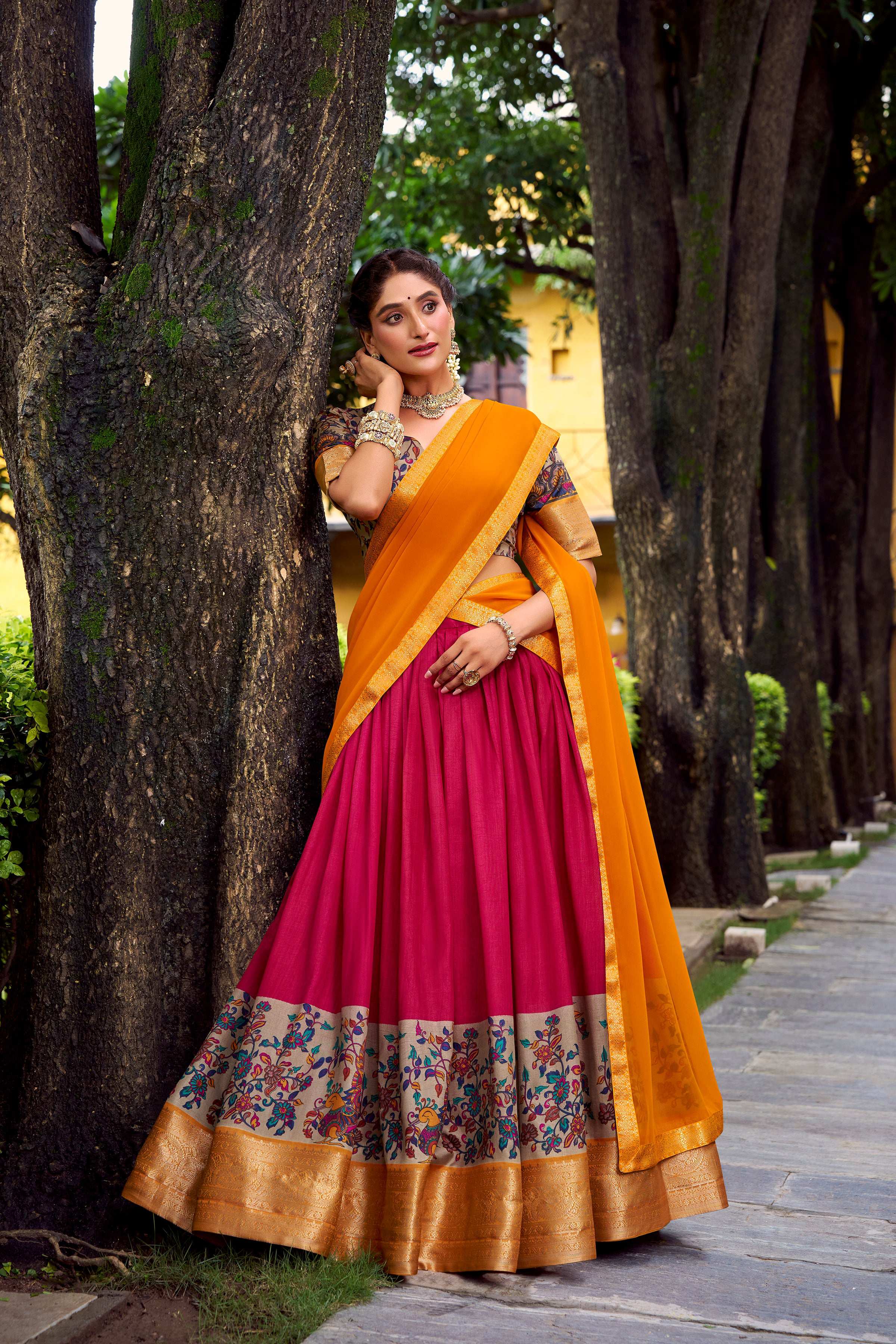 Lorenvalley Fashion Pink Aastha Silk Printed with Zari Weaving Work Lehenga Choli with Dupatta