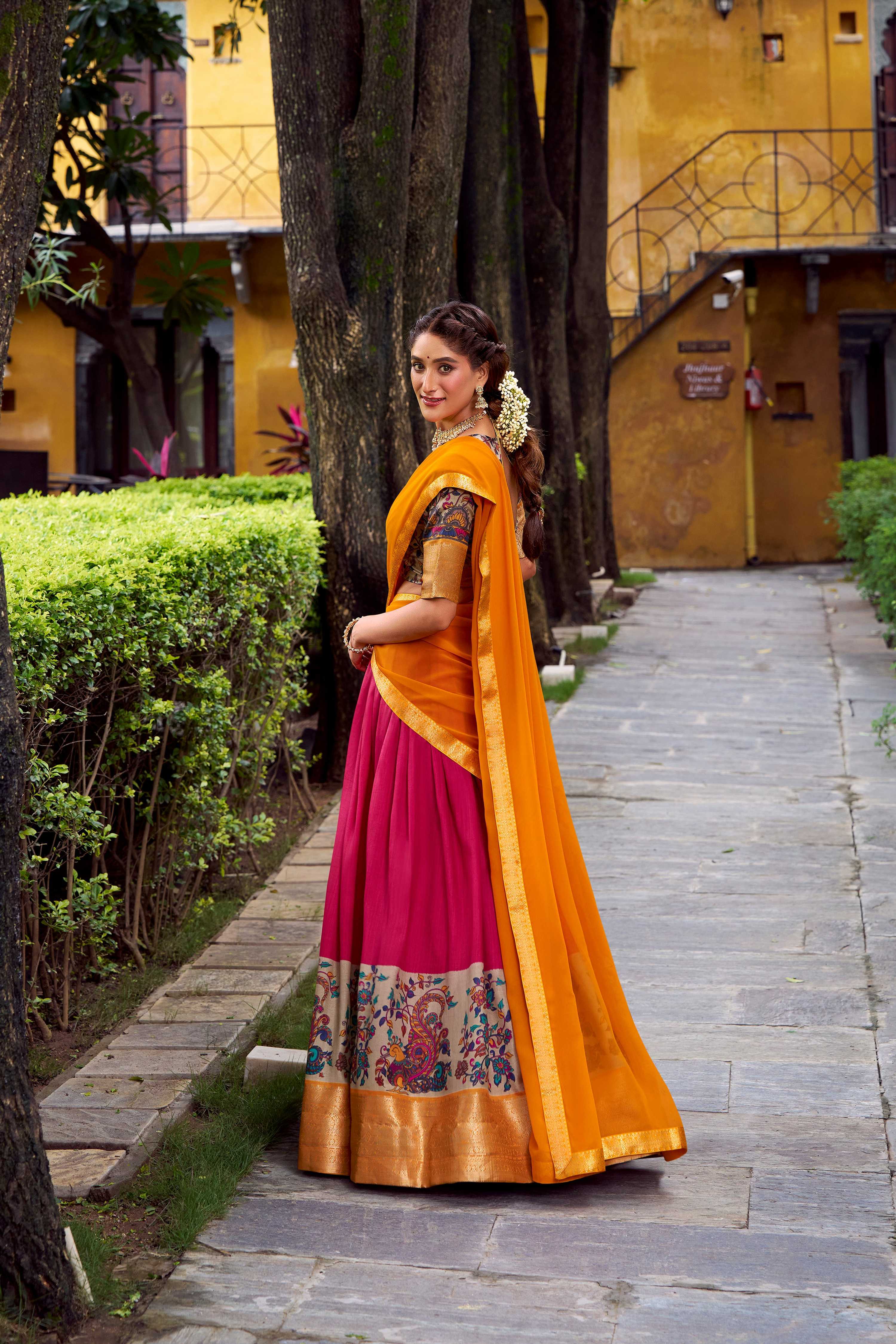 Lorenvalley Fashion Pink Aastha Silk Printed with Zari Weaving Work Lehenga Choli with Dupatta