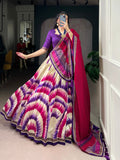 Lorenvalley Fashion Multicolor Tasar Silk Tie and Dye Print with Lace Touch Up Lehenga Choli with Dupatta