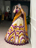 Lorenvalley Fashion Multicolor Tasar Silk Tie and Dye Print with Lace Touch Up Lehenga Choli with Dupatta
