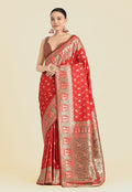 Monjolika Fashion Red Color Weaving Banarasi Silktraditional Saree