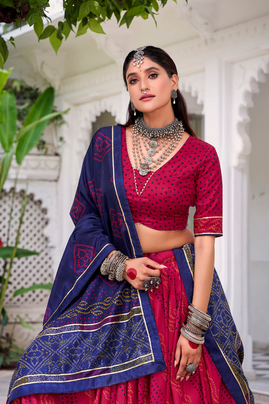 Lorenvalley Fashion Pink Tasar Silk Bandhej Print With Gotta Patti Lace Touch Up Lehenga Choli with Dupatta