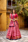 Lorenvalley Fashion Gajari Dola Silk Batik Print with Zari Weaving Work Lehenga Choli with Dupatta