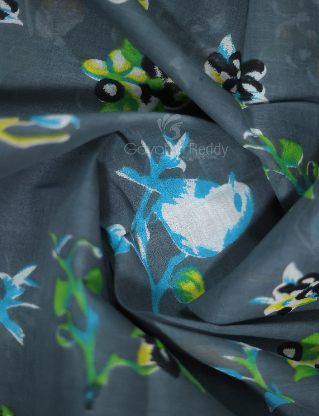 Grey Colour Combo With Brid Print Pure Mulmul Cotton Saree By Gayathri Reddy Designer Studio