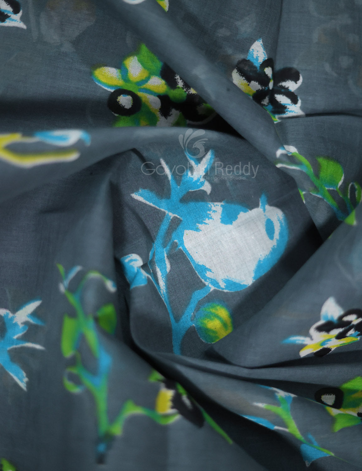 Grey Colour Combo With Brid Print Pure Mulmul Cotton Saree By Gayathri Reddy Designer Studio