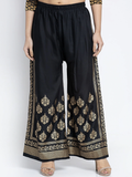 PAVONINE Black Color Block Side Printed Rayon Fabric Sharara For Women