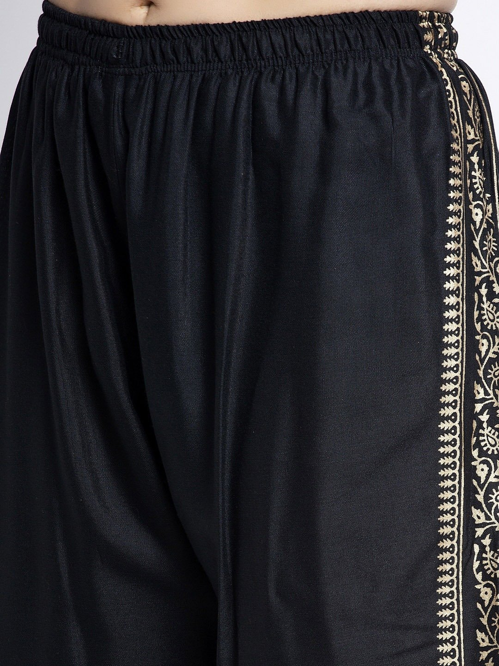PAVONINE Black Color Block Side Printed Rayon Fabric Sharara For Women