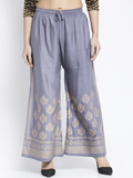PAVONINE Grey Color Block Side Printed Rayon Fabric Sharara For Women