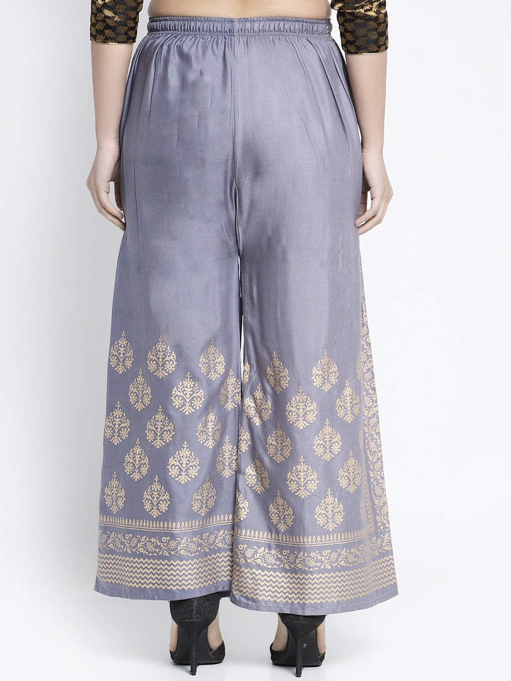 PAVONINE Grey Color Block Side Printed Rayon Fabric Sharara For Women