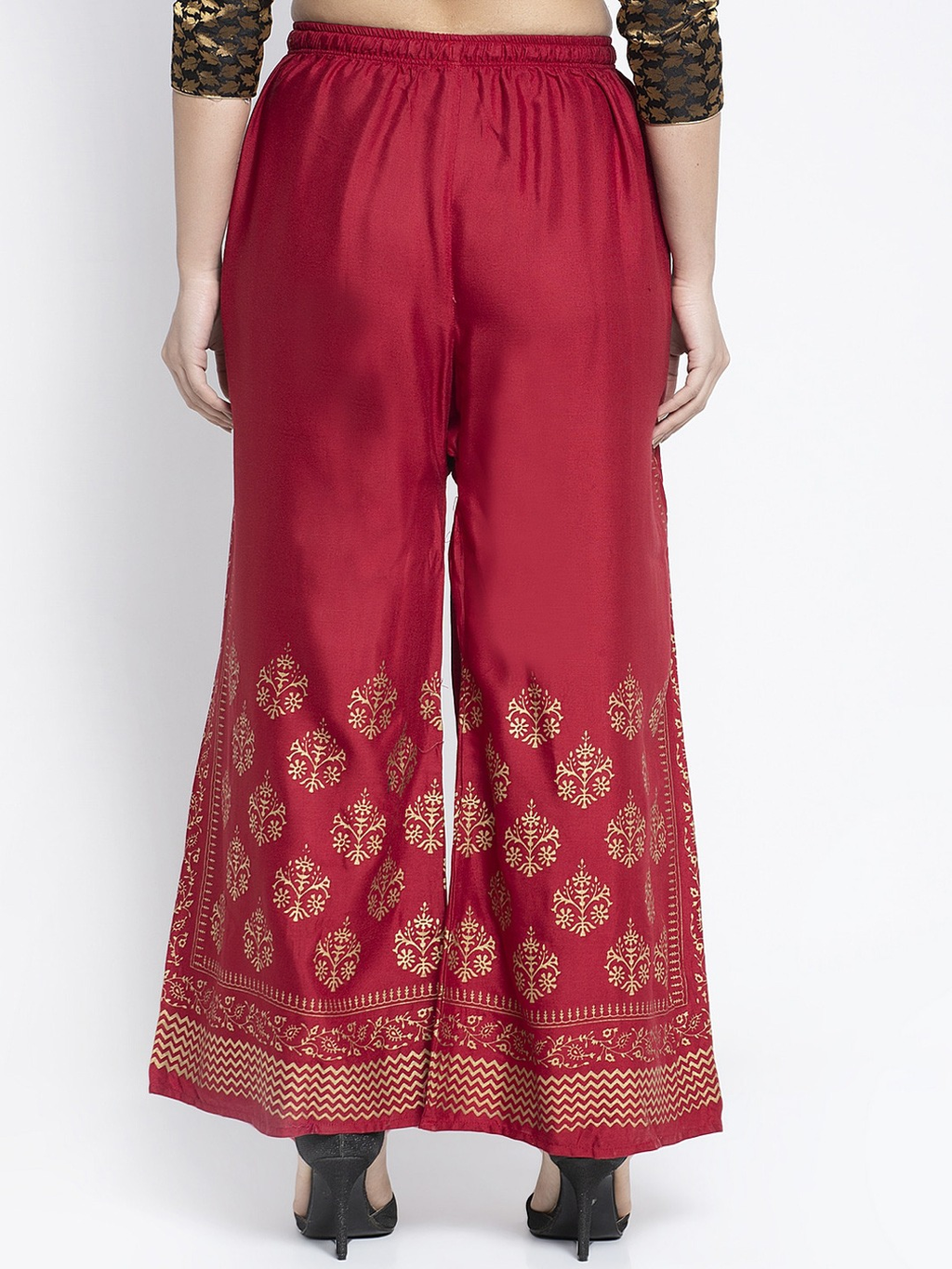 PAVONINE Maroon Color Block Side Printed Rayon Fabric Sharara For Women