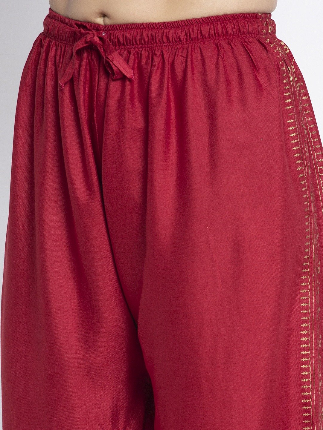 PAVONINE Maroon Color Block Side Printed Rayon Fabric Sharara For Women