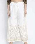 PAVONINE Off-White Color Block Side Printed Rayon Fabric Sharara For Women