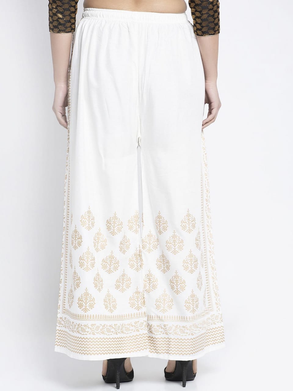 PAVONINE Off-White Color Block Side Printed Rayon Fabric Sharara For Women