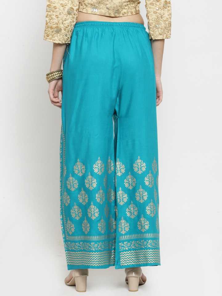 PAVONINE Rama Green Color Block Side Printed Rayon Fabric Sharara For Women