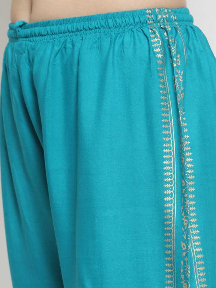 PAVONINE Rama Green Color Block Side Printed Rayon Fabric Sharara For Women
