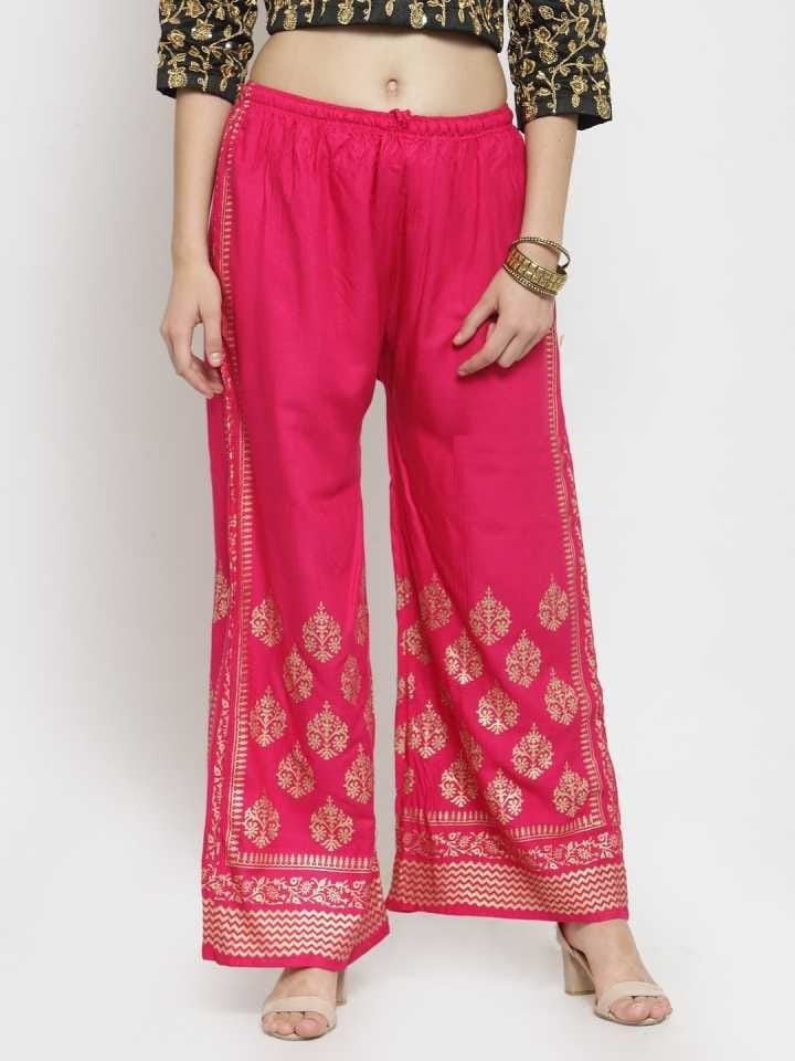 PAVONINE Rani Color Block Side Printed Rayon Fabric Sharara For Women