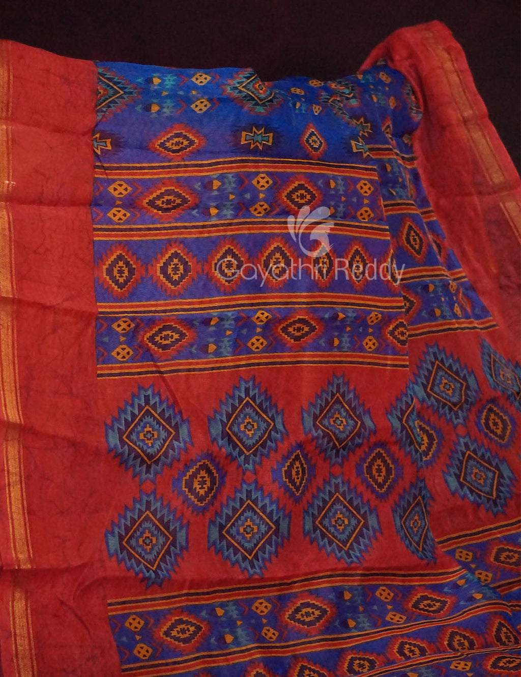 Ink Blue Colour Diamond Design Semi Chanderi Saree By Gayathri Reddy Designer Studio