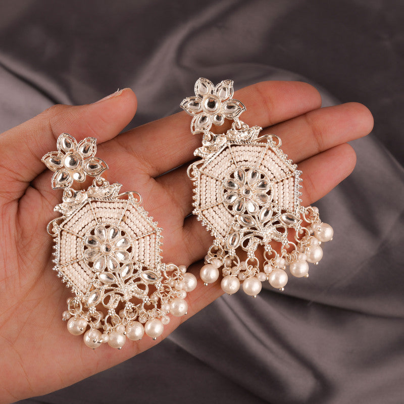 Tehzeeb Creations Fashionable Gold Earrings Studded With Kundan And Pearl