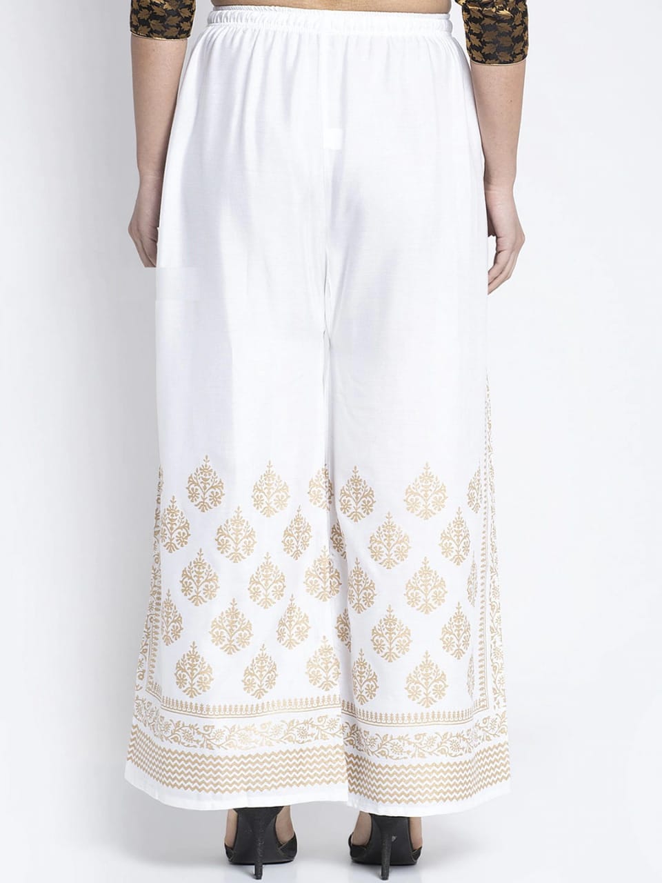 PAVONINE White Color Block Side Printed Rayon Fabric Sharara For Women