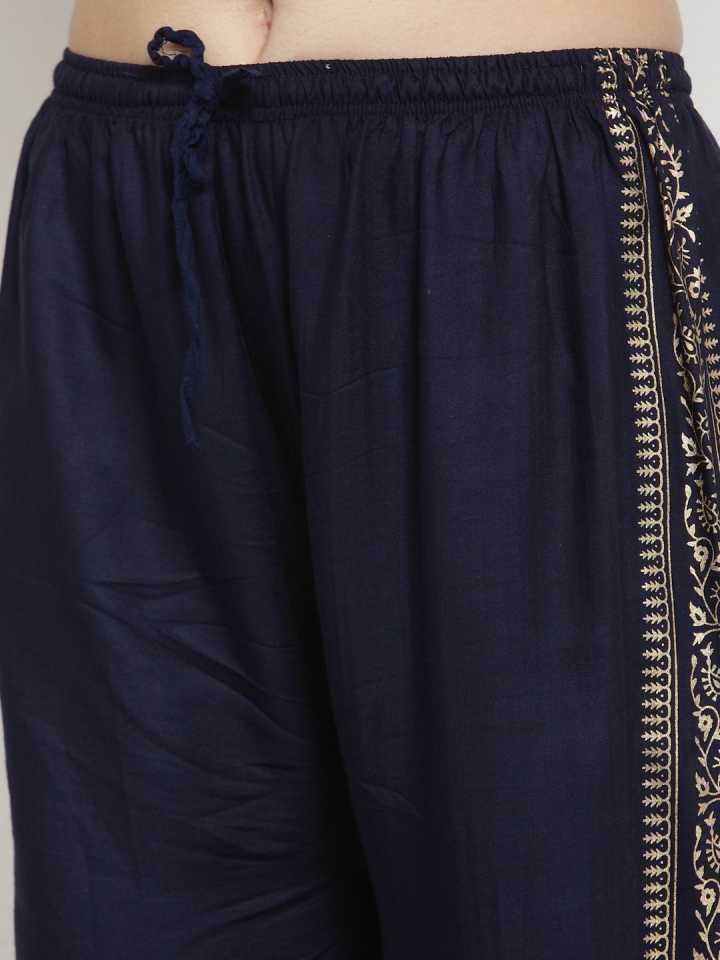 PAVONINE Navy Blue Color Block Side Printed Rayon Fabric Sharara For Women