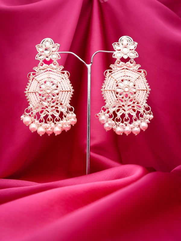 Tehzeeb Creations Fashionable Gold Earrings Studded With Kundan And Pearl