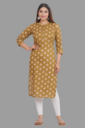 House of RP Women's Brown Cotton Floral Print Straight Kurta