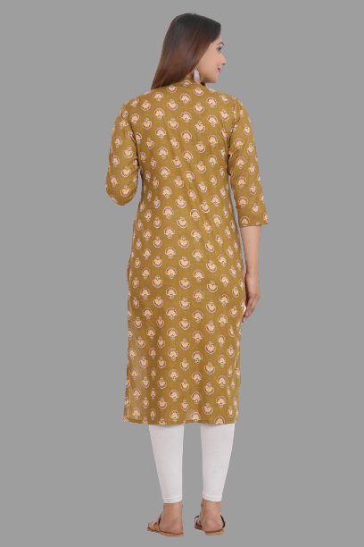 House of RP Women's Brown Cotton Floral Print Straight Kurta