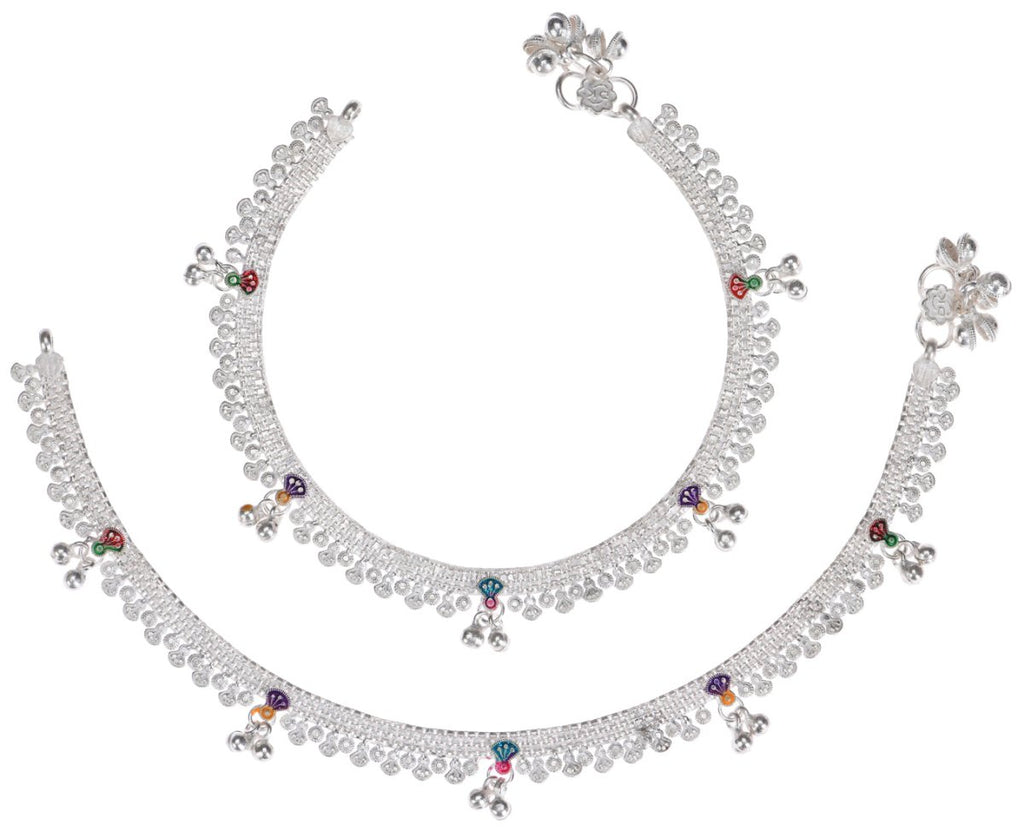 AanyaCentric Silver Plated Traditional Anklets Payal - Classic and Stylish for Women and Girls