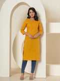 Yufta Women Mustard Chikankari Straight Kurta