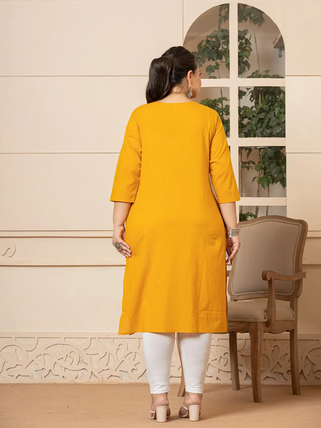 Yufta Women Mustard Floral Straight Plus Size Kurta