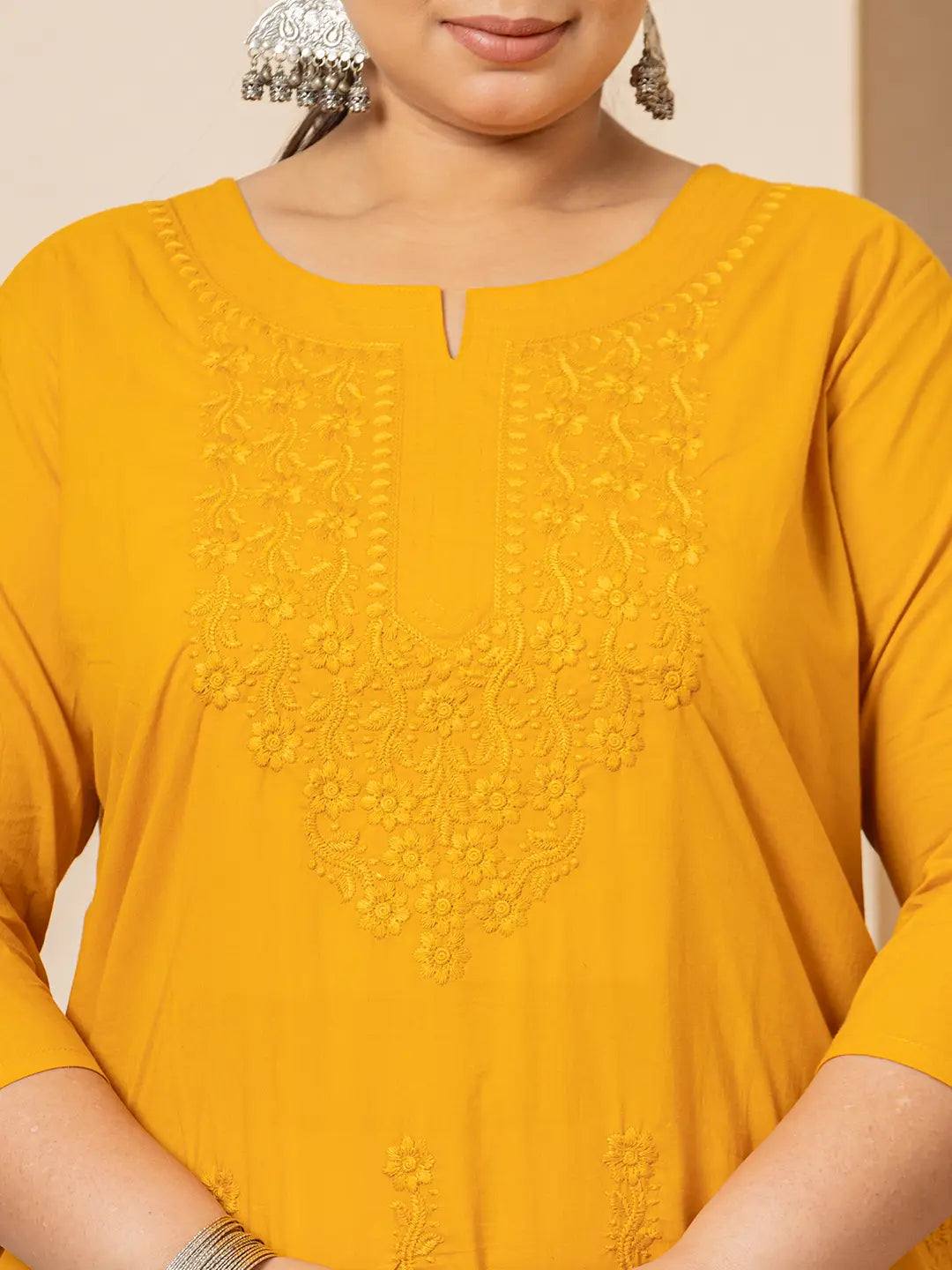 Yufta Women Mustard Floral Straight Plus Size Kurta