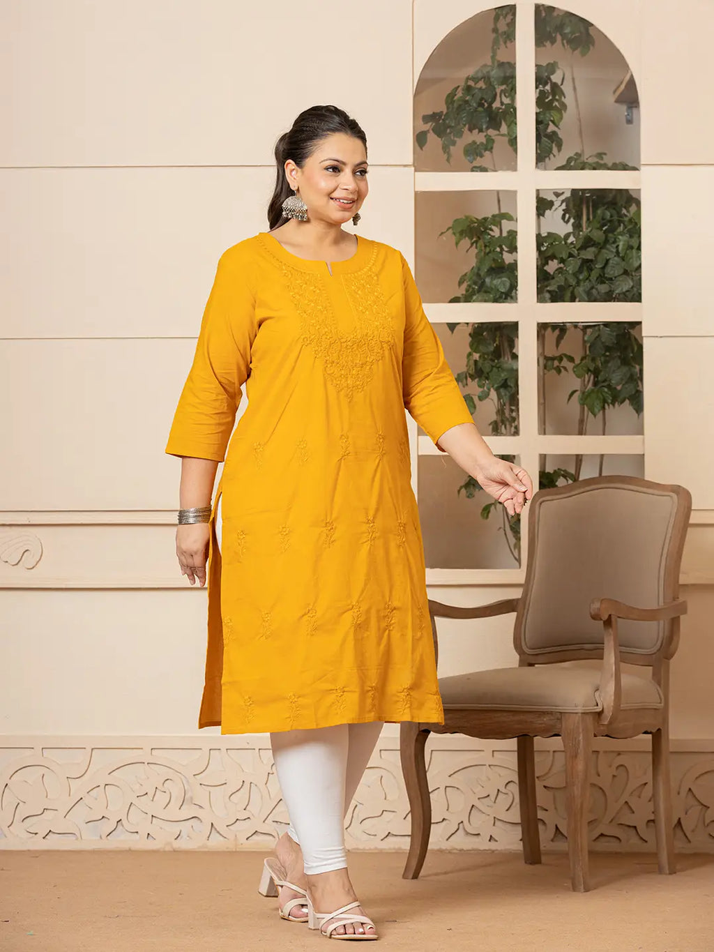 Yufta Women Mustard Floral Straight Plus Size Kurta