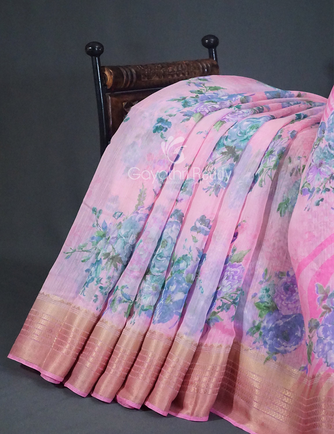 Shades of Baby Pink with Floral Design Semi Chanderi Saree By Gayathri Reddy Designer Studio